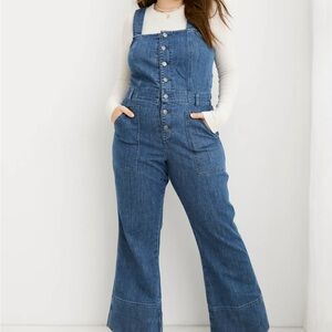 American Eagle Outfitters Aerie Denim Kick Flare Overalls Large